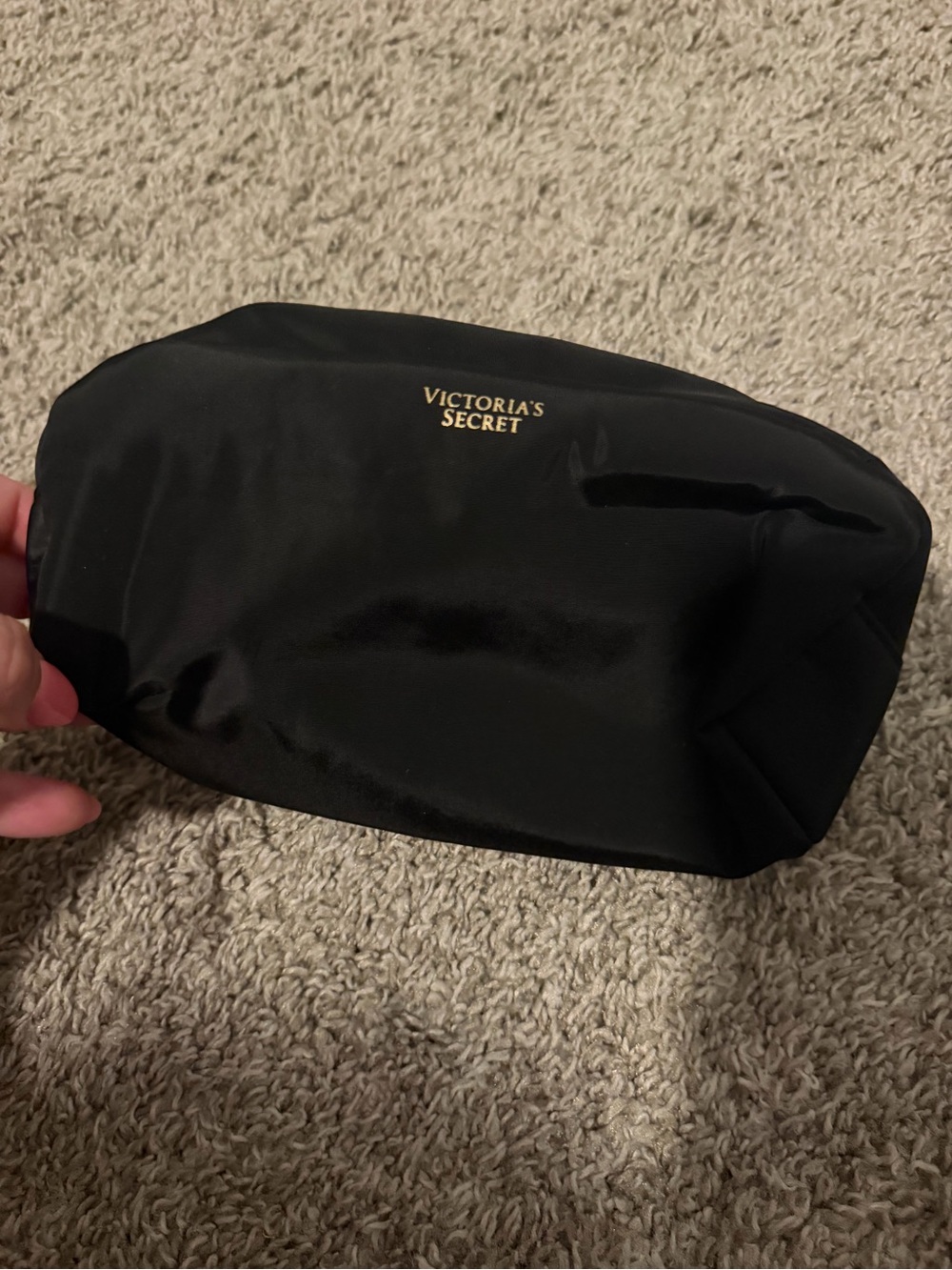 Victoria's Secret Black Satin Makeup Pouch with Gold Logo